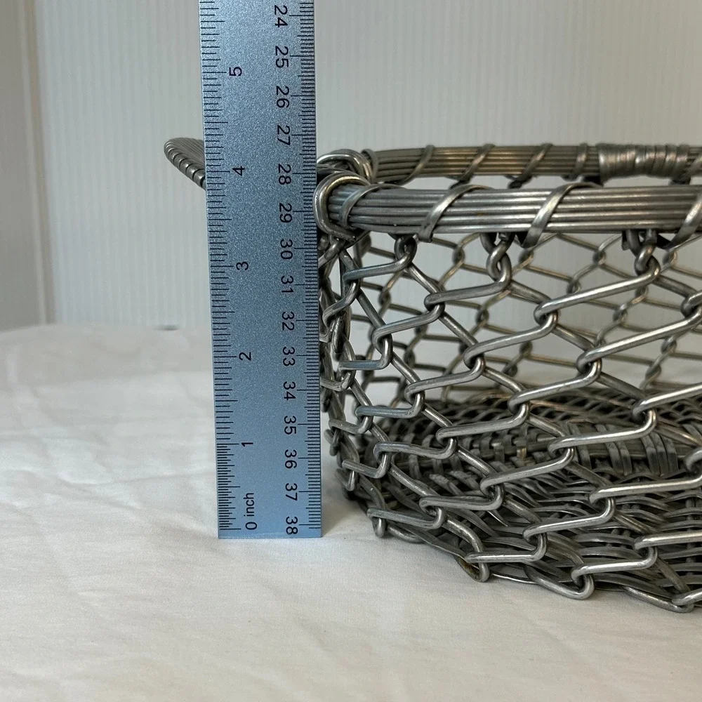 Wire Basket Silver Metal Woven Handle‎ Oval Storage Decor